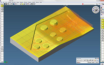 Roughing toolpath generated directly on the Parasolid model of the mold. 