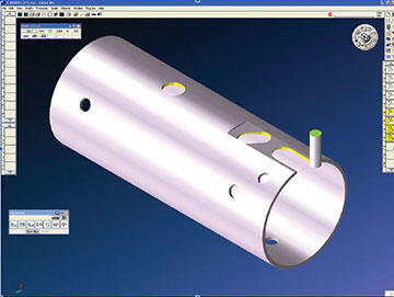 GibbsCAM Cut Part Rendering shows material removed in machining three pieces of each of four 5