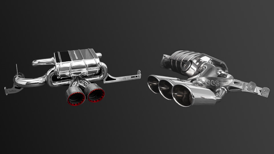 Calisto produces sports exhaust systems for all kinds off sports cars and SUVs as the Lotus Evora S (left) and Mercedes G63 (right).